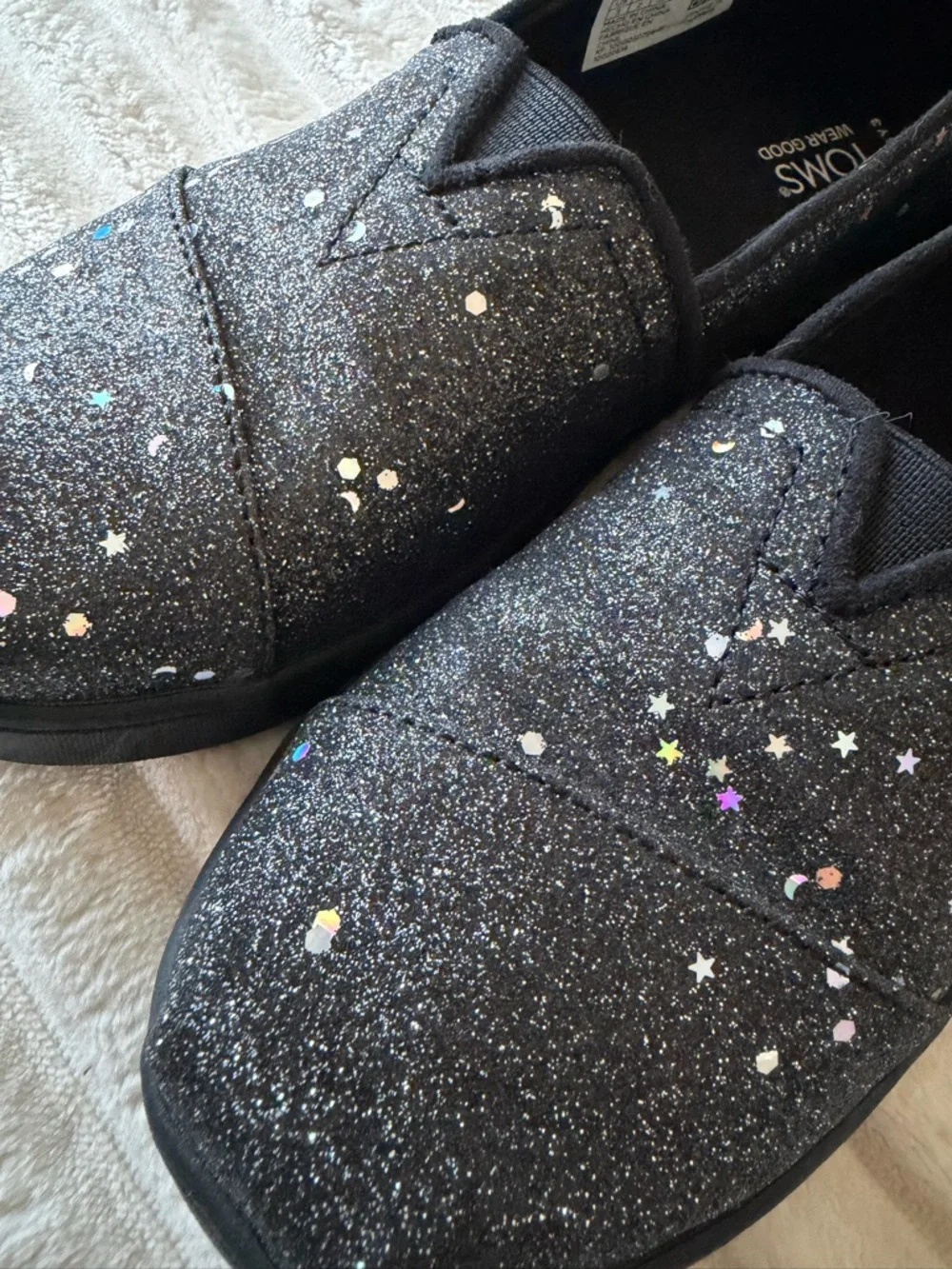 TOMS Kids Cosmic Glitter Slip-On Flats in Charcoal Gray - Picture 4 of 7